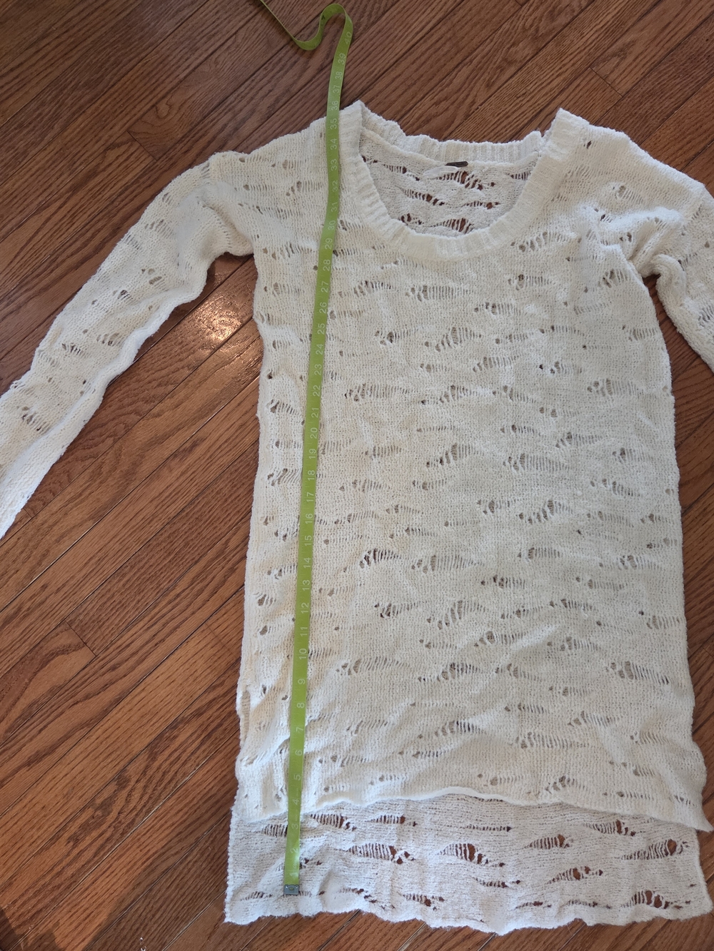 Free People Cream Openwork Knit Scoop Neck Sweater